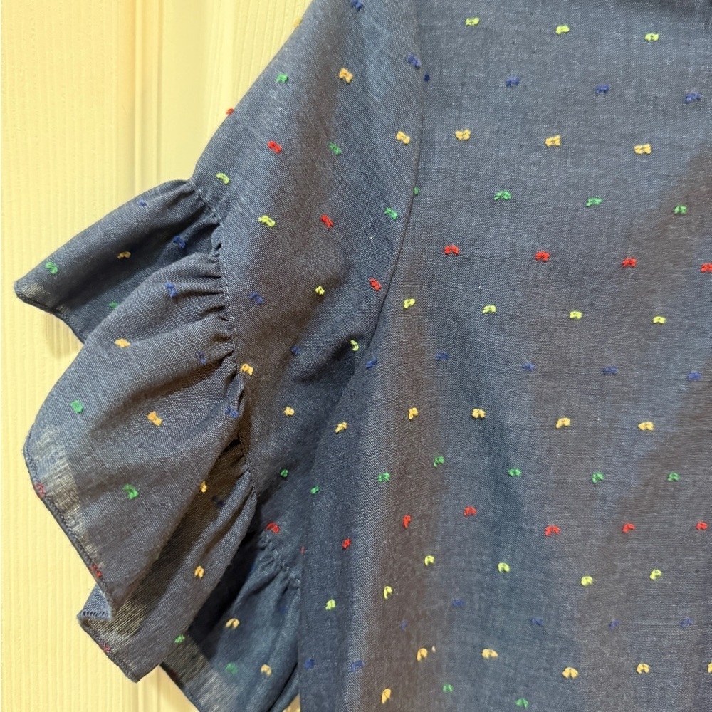 DREW Blue Ruffled Boxy Short Sleeve Blouse Ruffle Sleeve - Picture 5 of 6